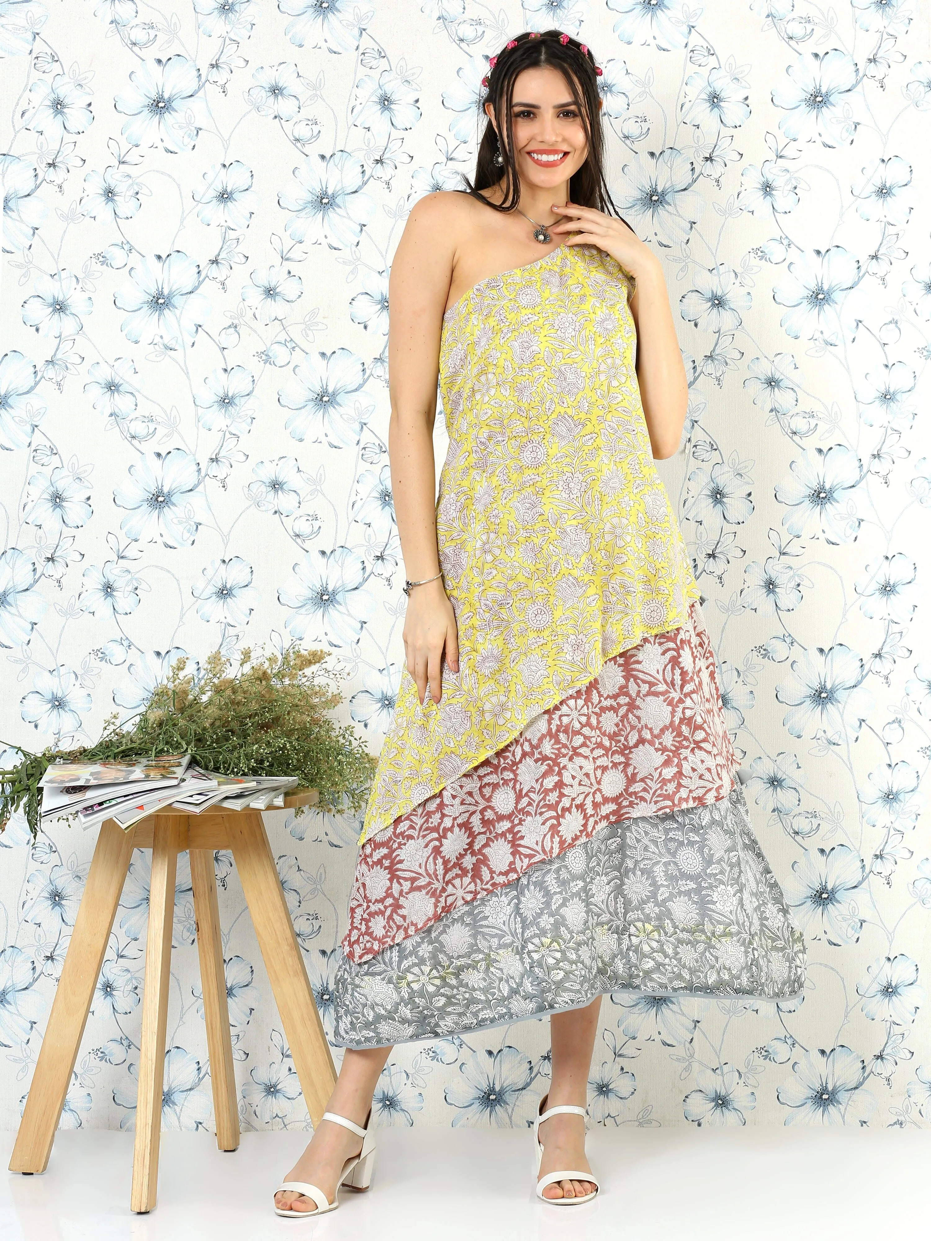 One Shoulder Floral Dress