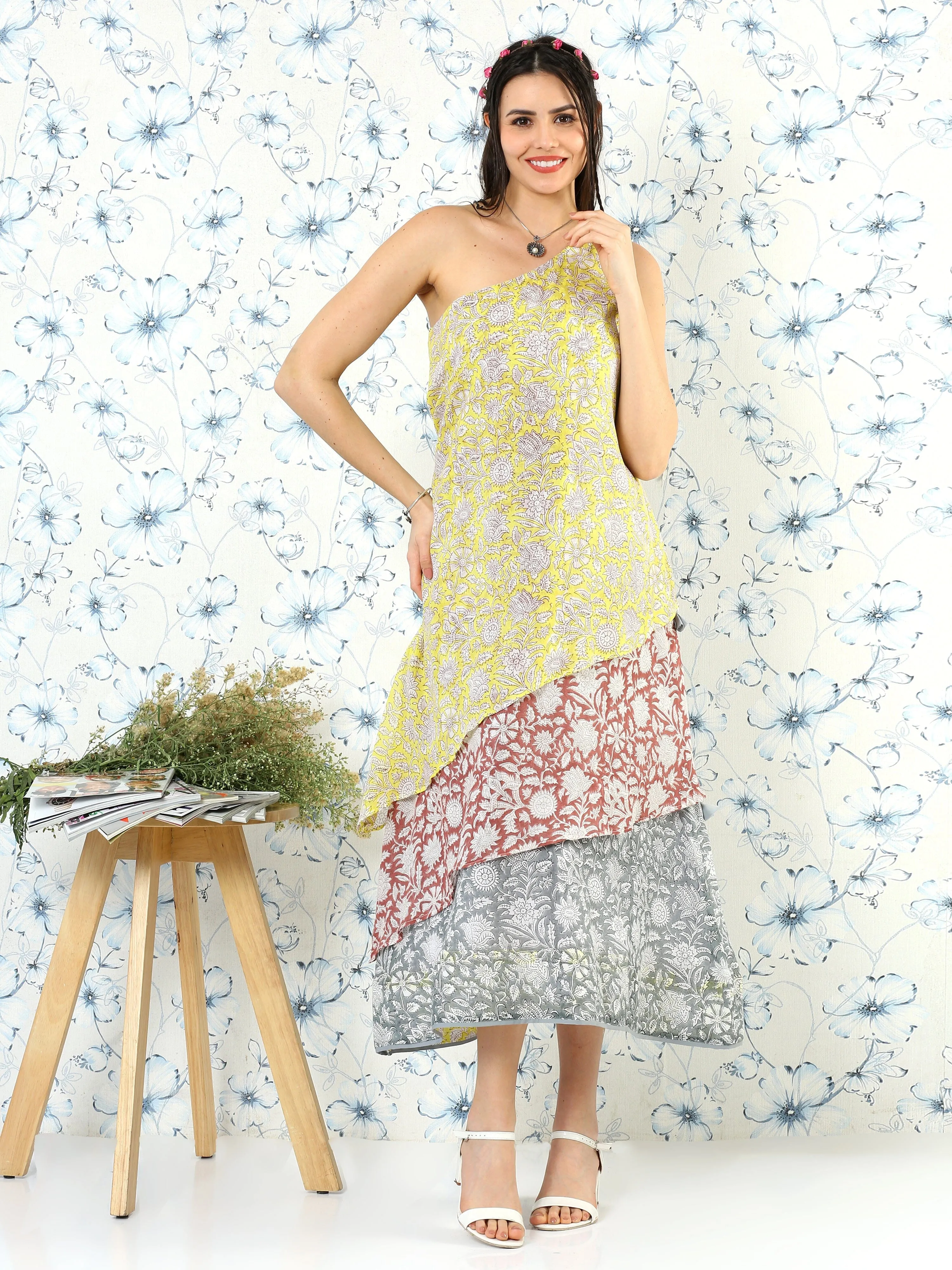One Shoulder Floral Dress