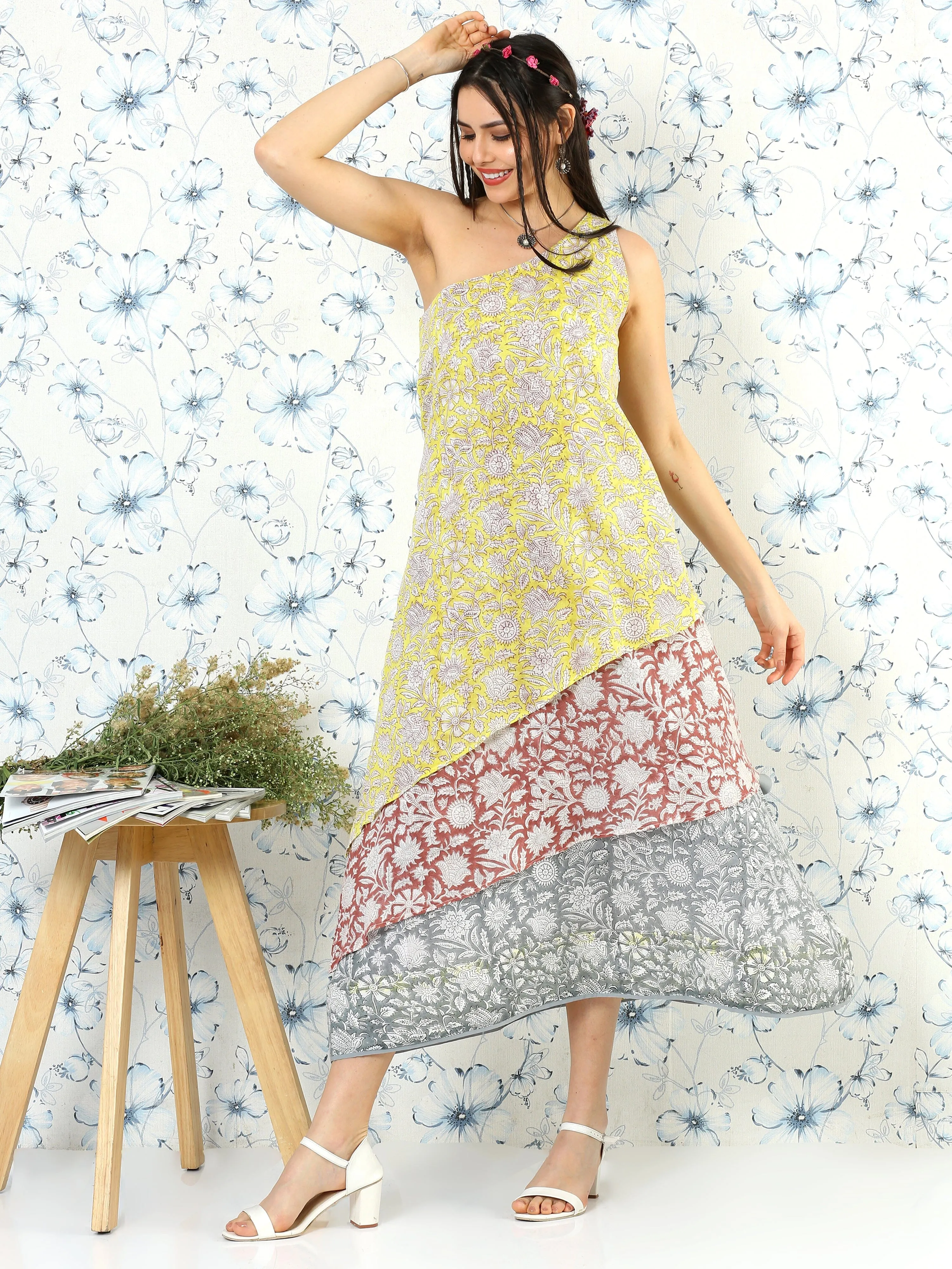 One Shoulder Floral Dress