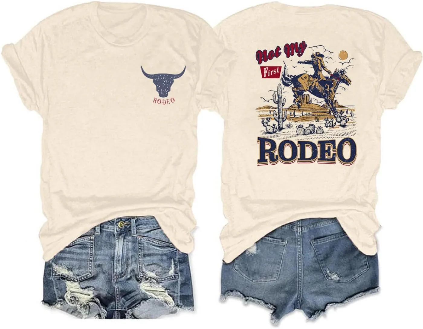 Rodeo Graphic Tee Shirts Women Steer Skull Western T-Shirt Vintage Country Music Shirt Cowboy Graphic Tees Tops