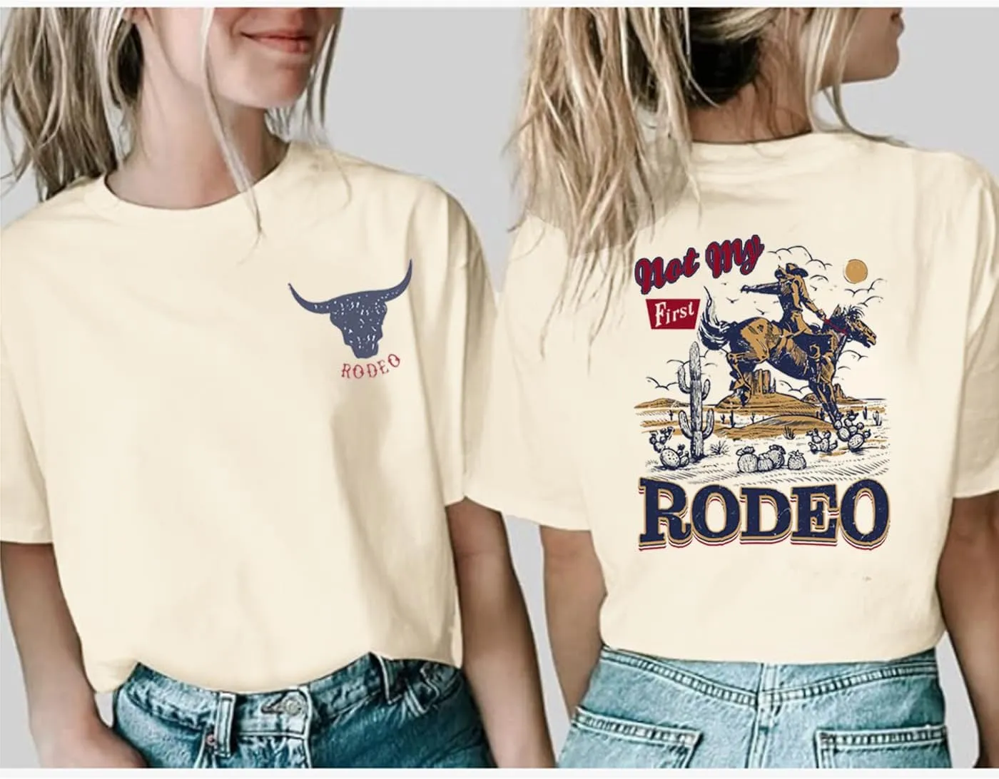 Rodeo Graphic Tee Shirts Women Steer Skull Western T-Shirt Vintage Country Music Shirt Cowboy Graphic Tees Tops