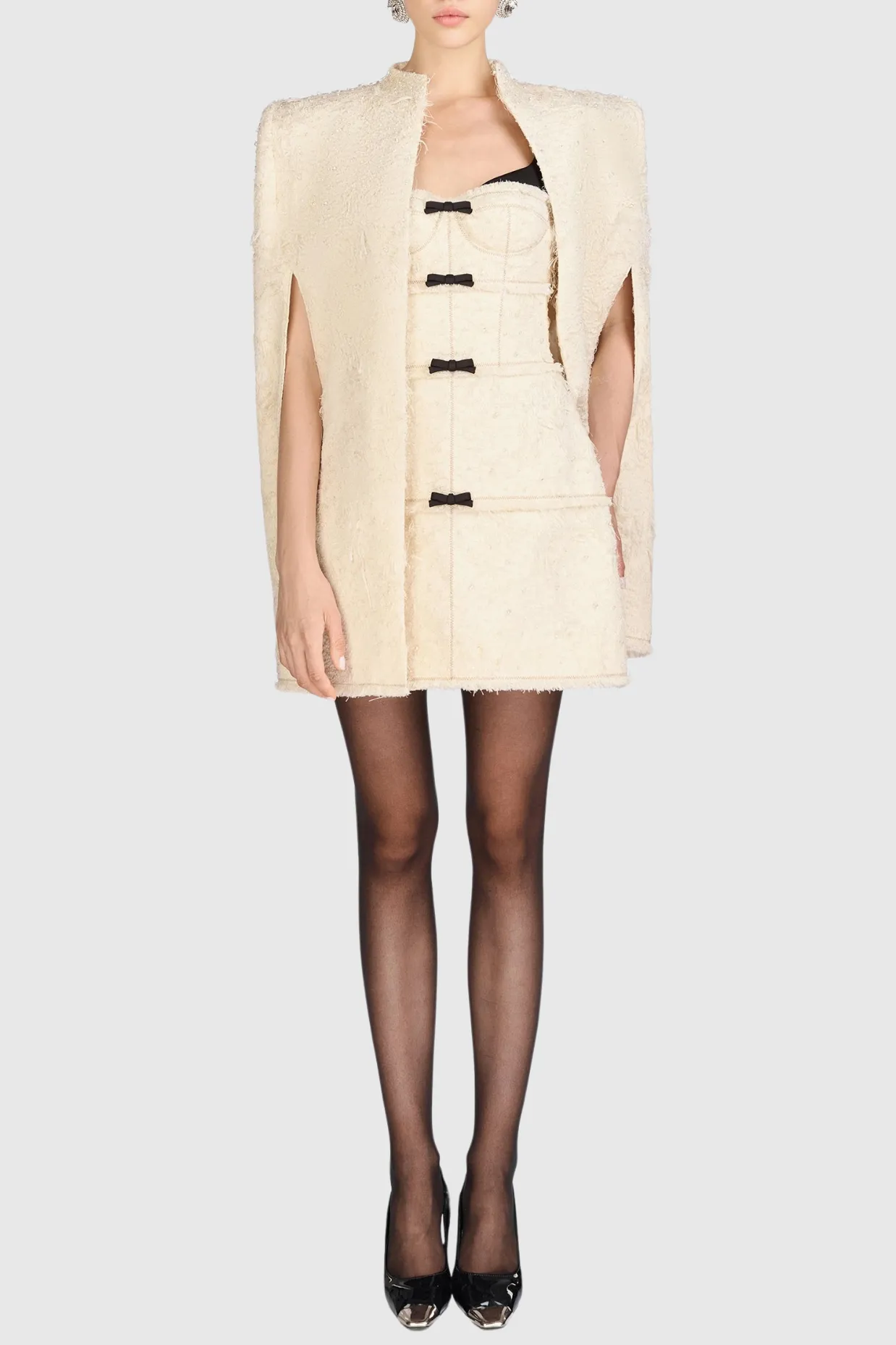 Santos Jacquard Beaded Cape - Beige