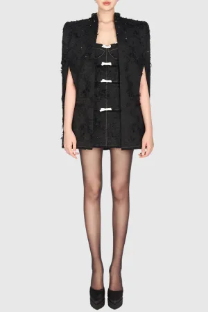 Santos Jacquard Beaded Cape - Black
