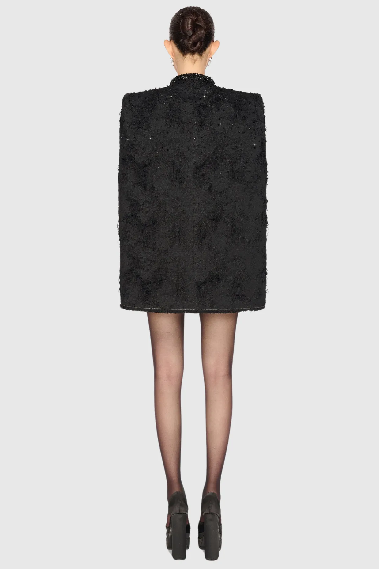 Santos Jacquard Beaded Cape - Black