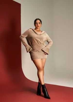 Sienna Tan Ribbed Velvet Lounge Mini Dress