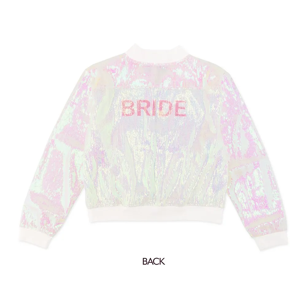 SPARKLY IRIDESCENT PINK SEQUIN BOMBER JACKET - BRIDE