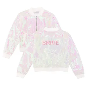 SPARKLY IRIDESCENT PINK SEQUIN BOMBER JACKET - BRIDE