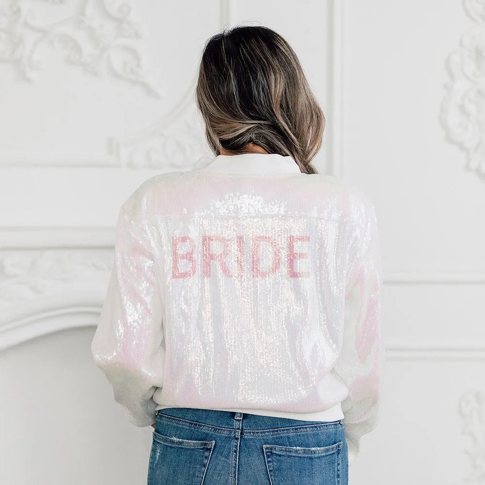 SPARKLY IRIDESCENT PINK SEQUIN BOMBER JACKET - BRIDE