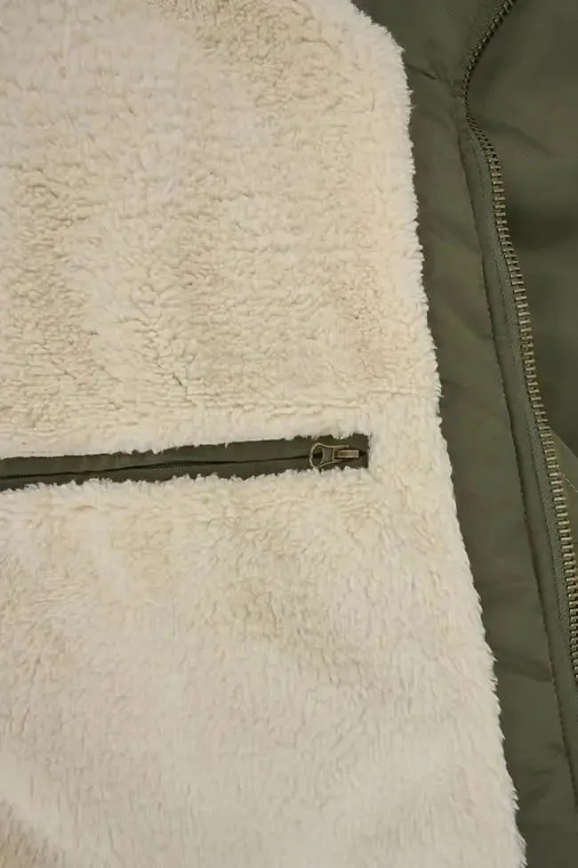 Teddy Fur-Infused Flight Jacket with Cozy Lining