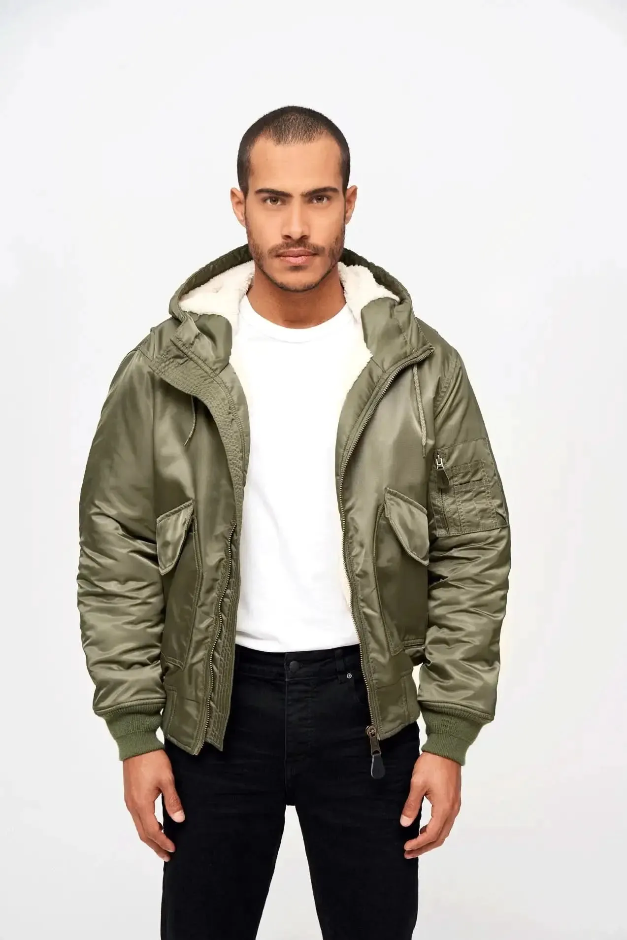 Teddy Fur-Infused Flight Jacket with Cozy Lining