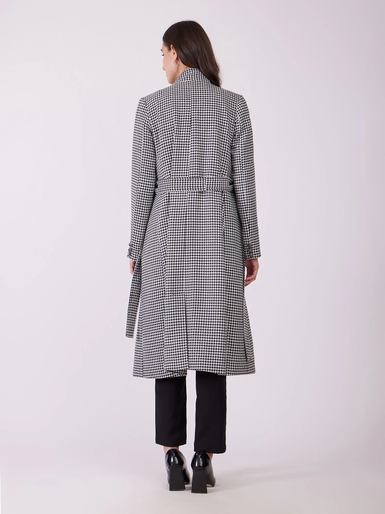 Tweed Wool Longline Overcoat - Black