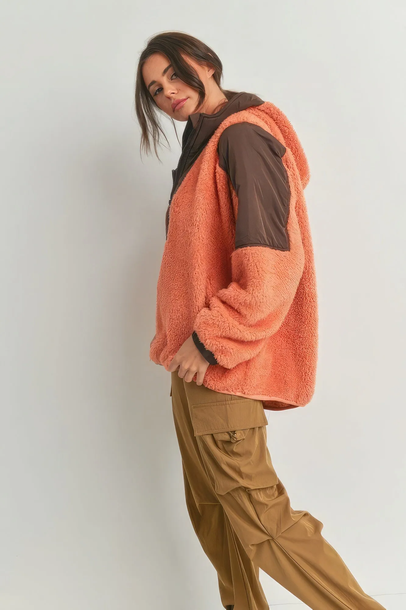Two-toned Cozy Hooded Sweater Jacket