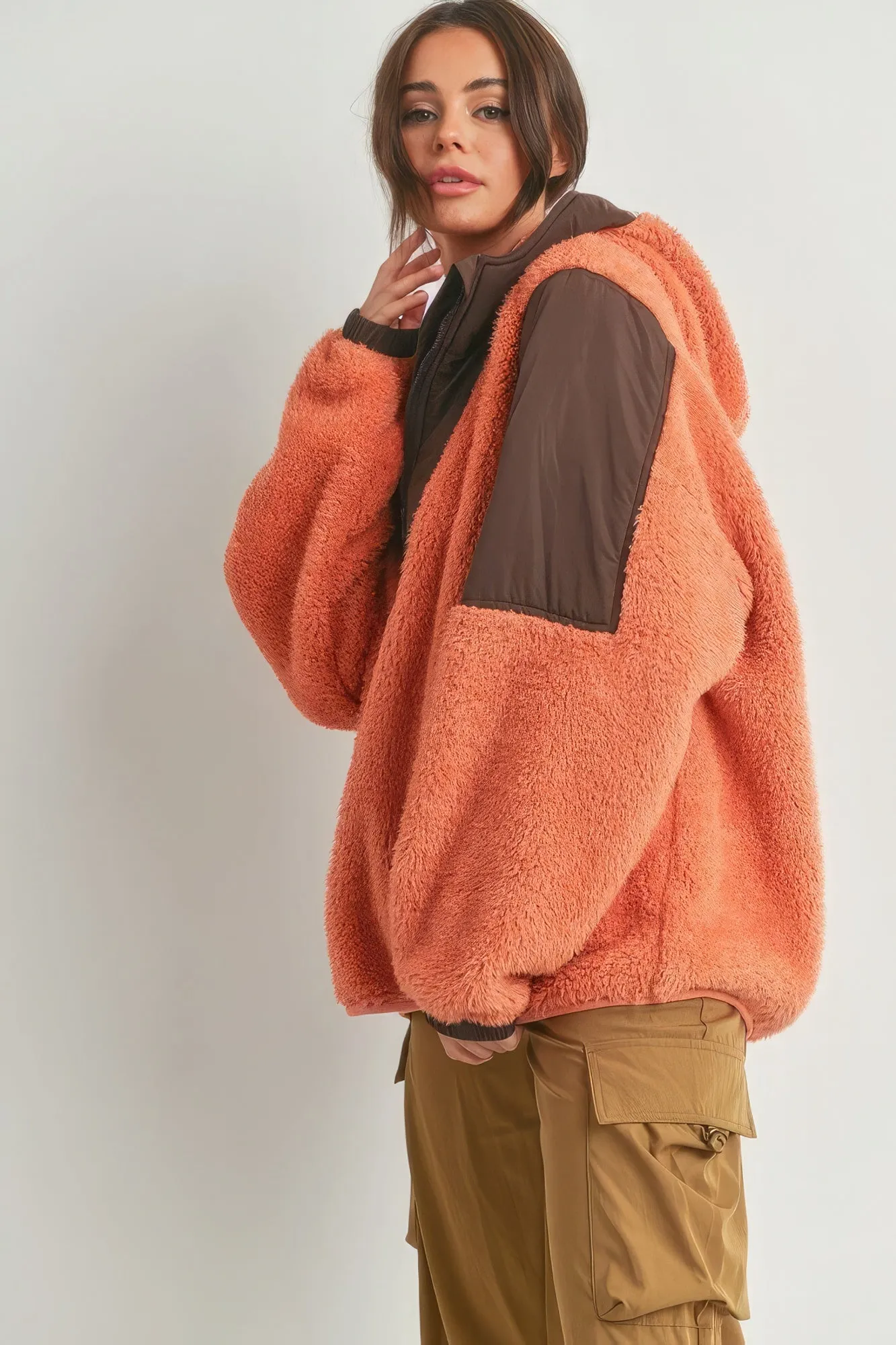 Two-toned Cozy Hooded Sweater Jacket
