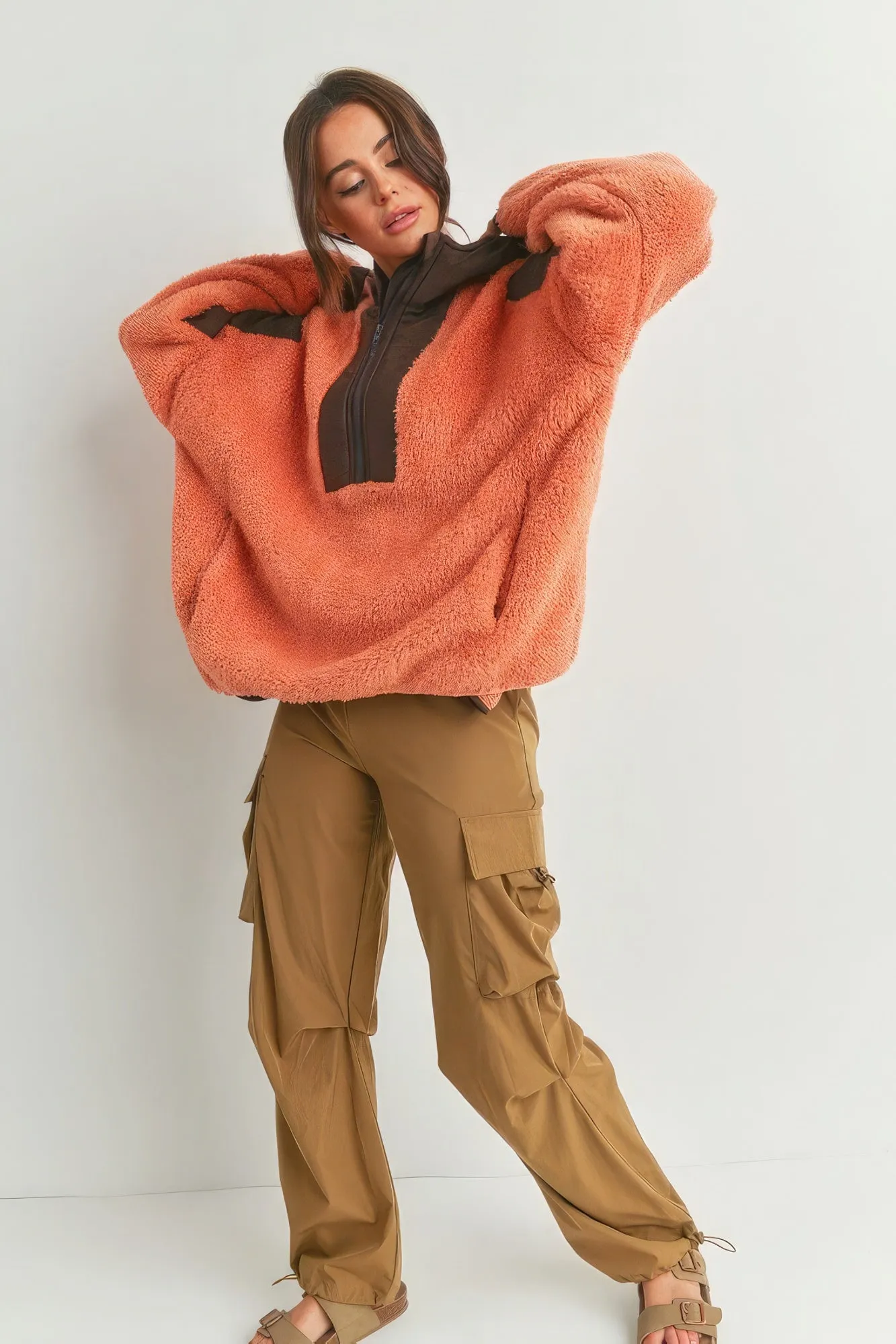 Two-toned Cozy Hooded Sweater Jacket