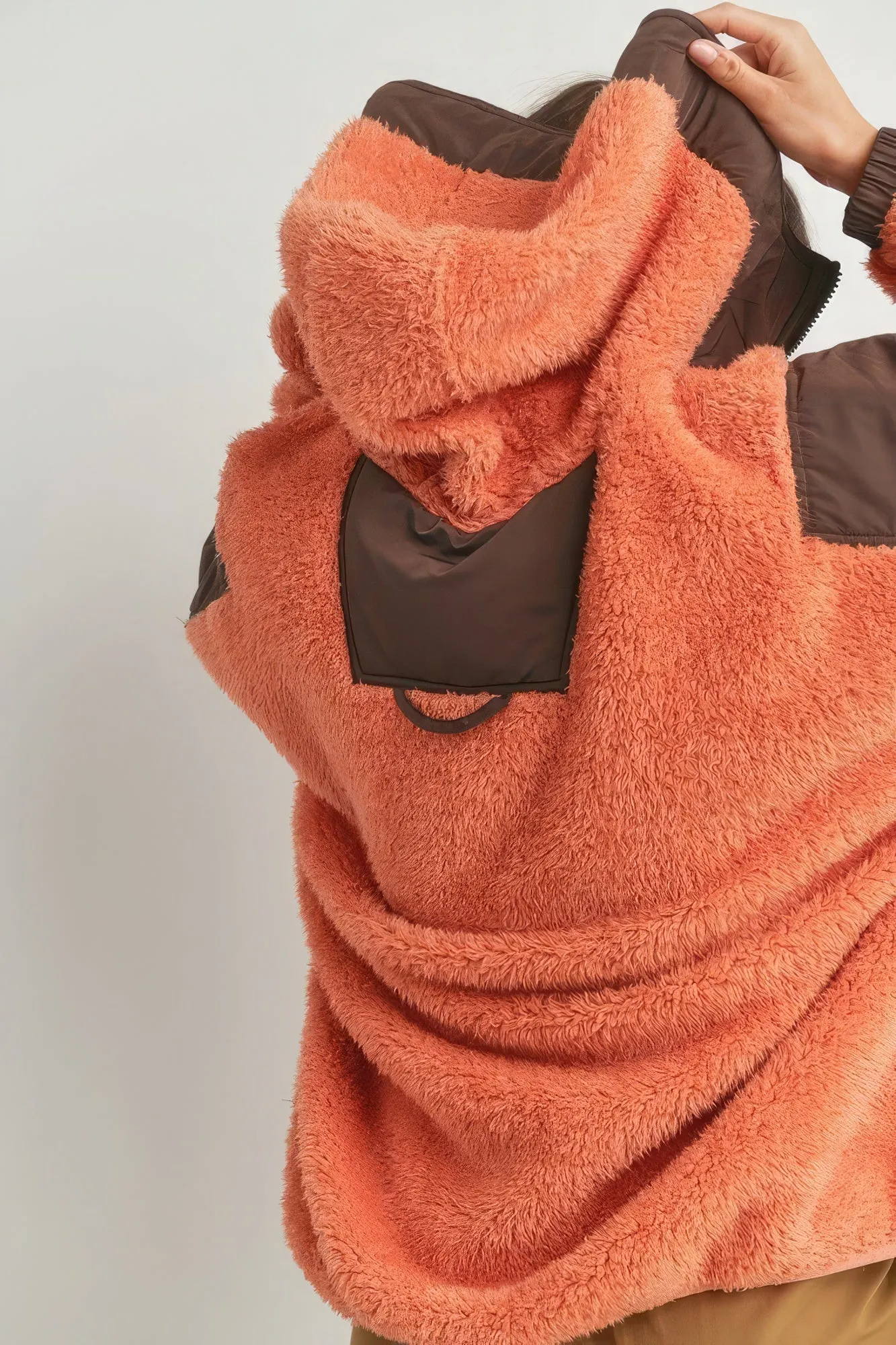 Two-toned Cozy Hooded Sweater Jacket