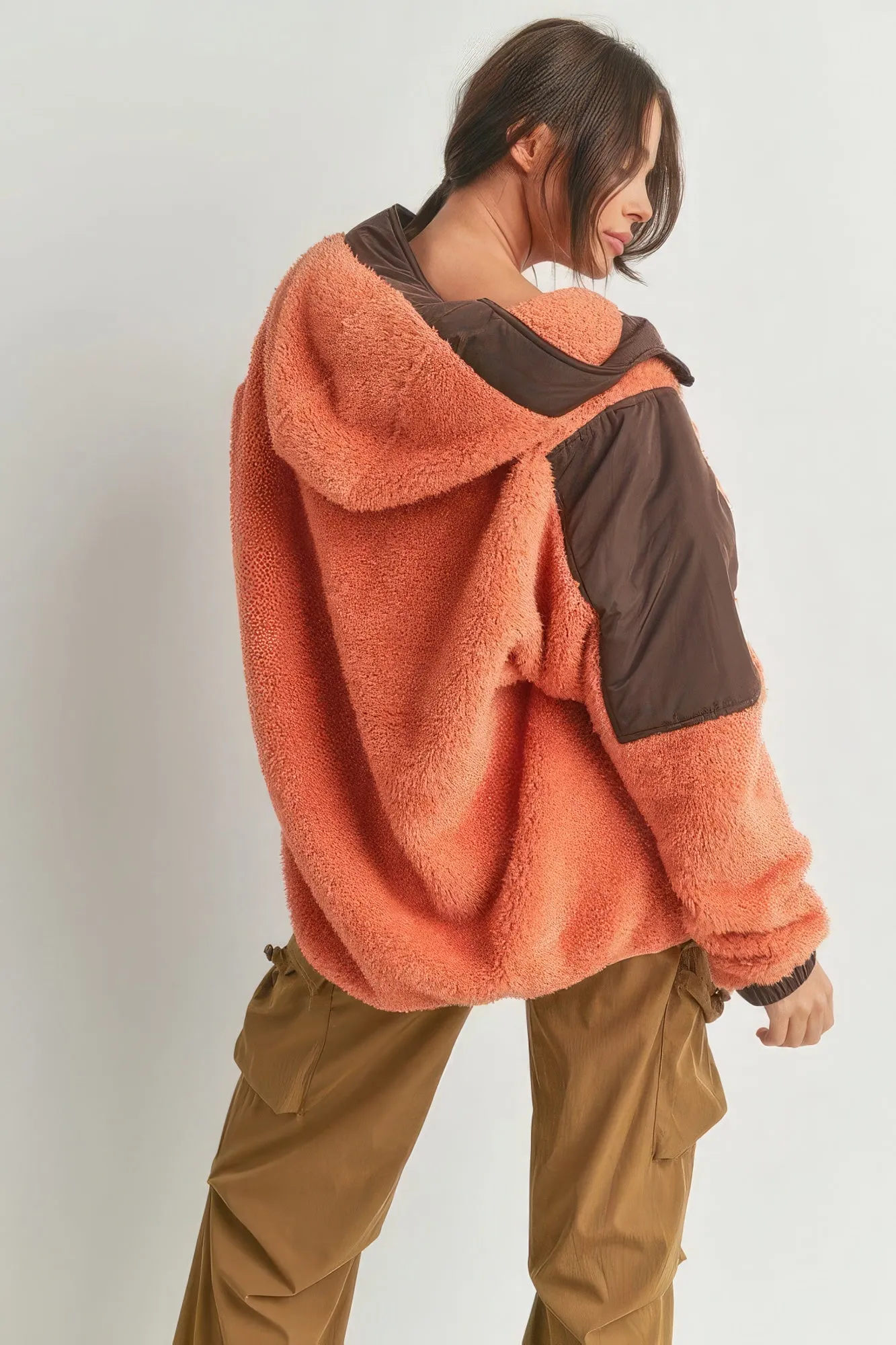 Two-toned Cozy Hooded Sweater Jacket
