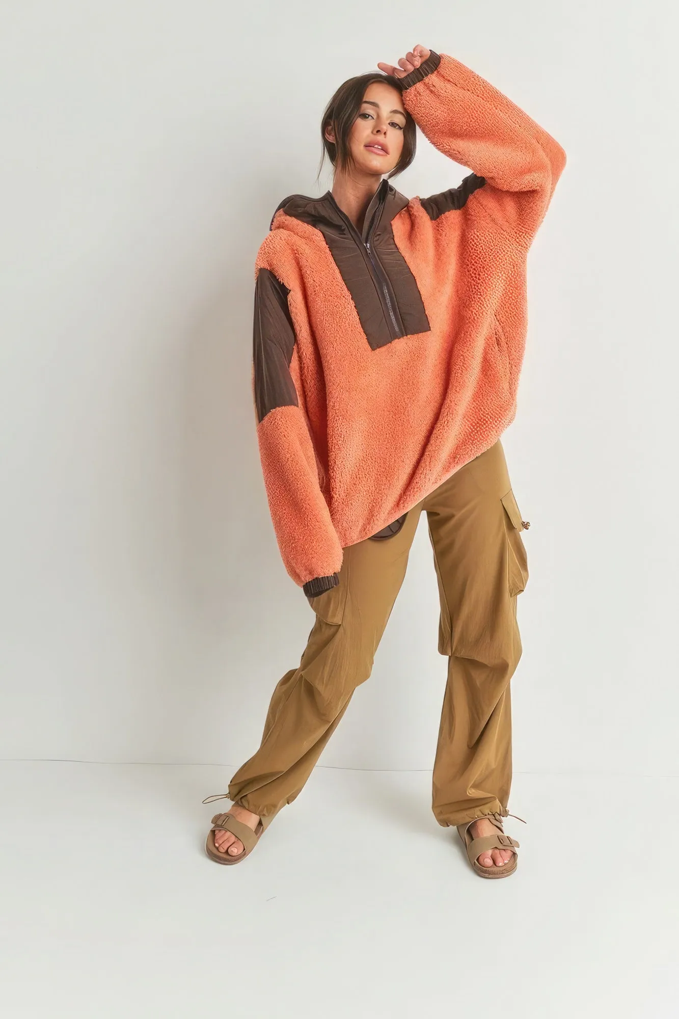Two-toned Cozy Hooded Sweater Jacket