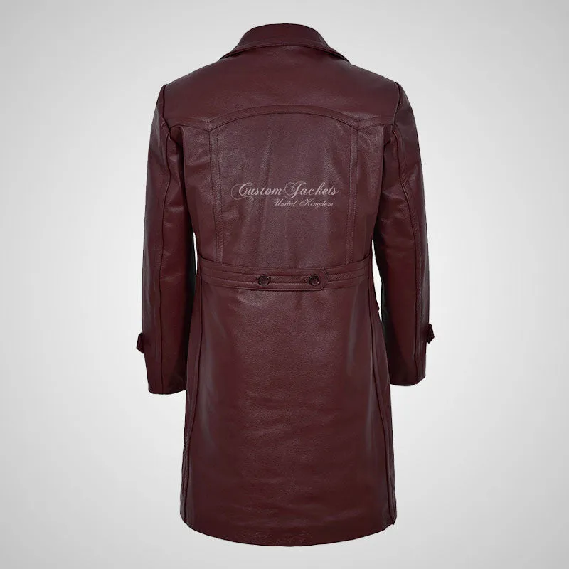 U-BOAT Double Breasted Long Military Style Leather Coat