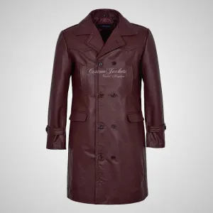 U-BOAT Double Breasted Long Military Style Leather Coat