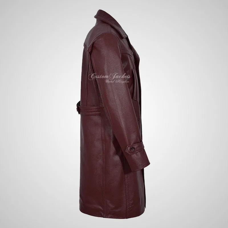 U-BOAT Double Breasted Long Military Style Leather Coat