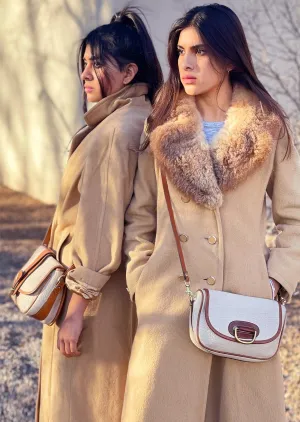 Vintage Fur Peacoat Tan Trench Coat Sz. 4/6 1970s Dress Jacket Size Medium