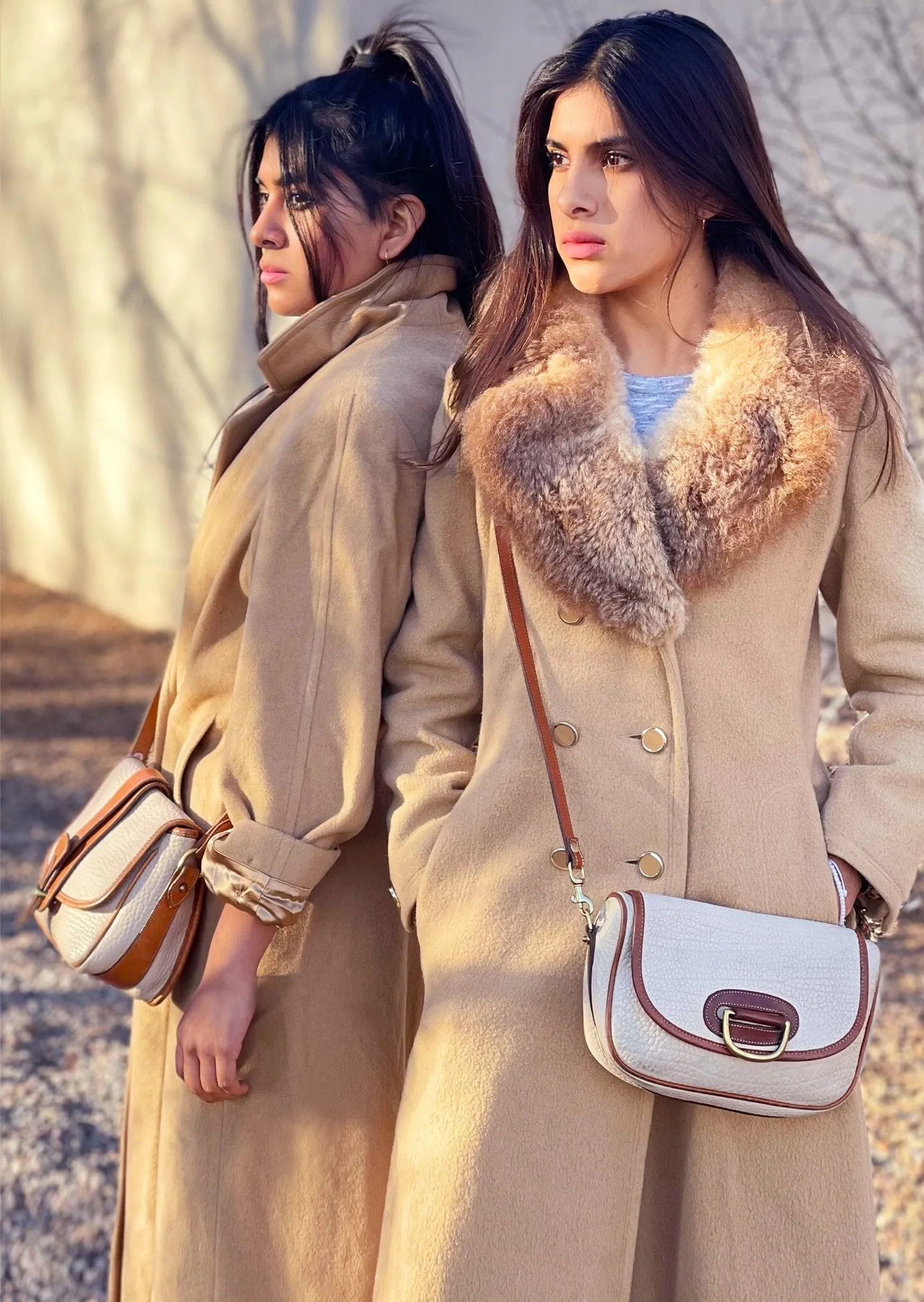 Vintage Fur Peacoat Tan Trench Coat Sz. 4/6 1970s Dress Jacket Size Medium