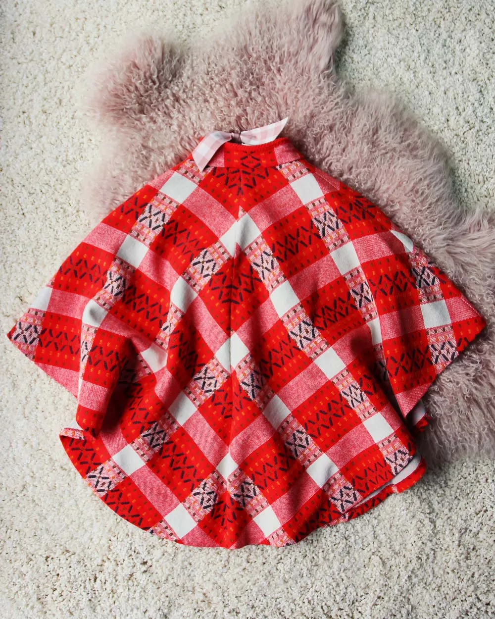 Vintage Gingham Check Cape Coat