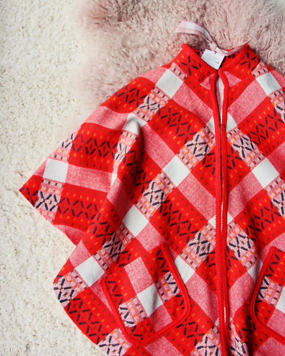 Vintage Gingham Check Cape Coat