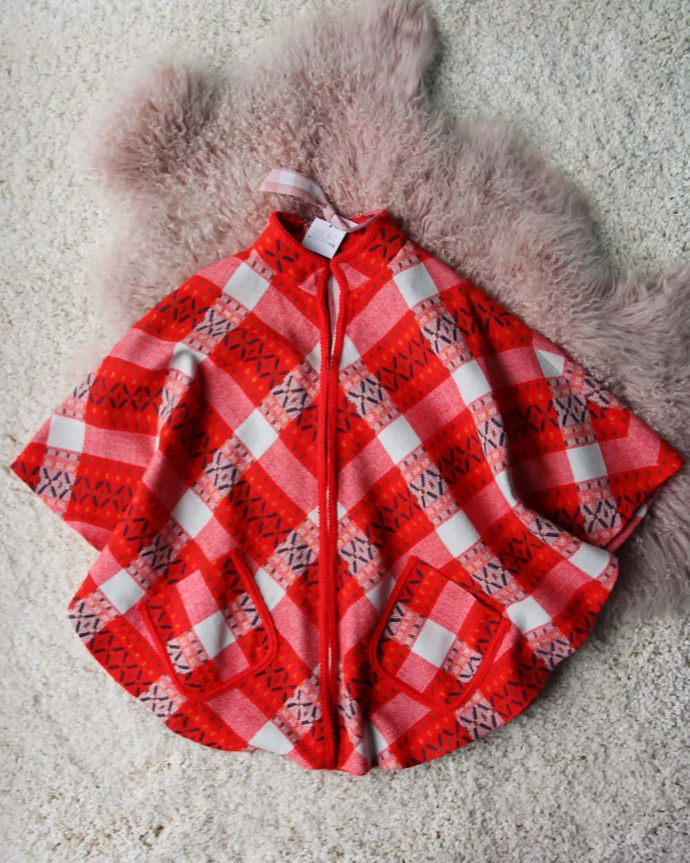 Vintage Gingham Check Cape Coat