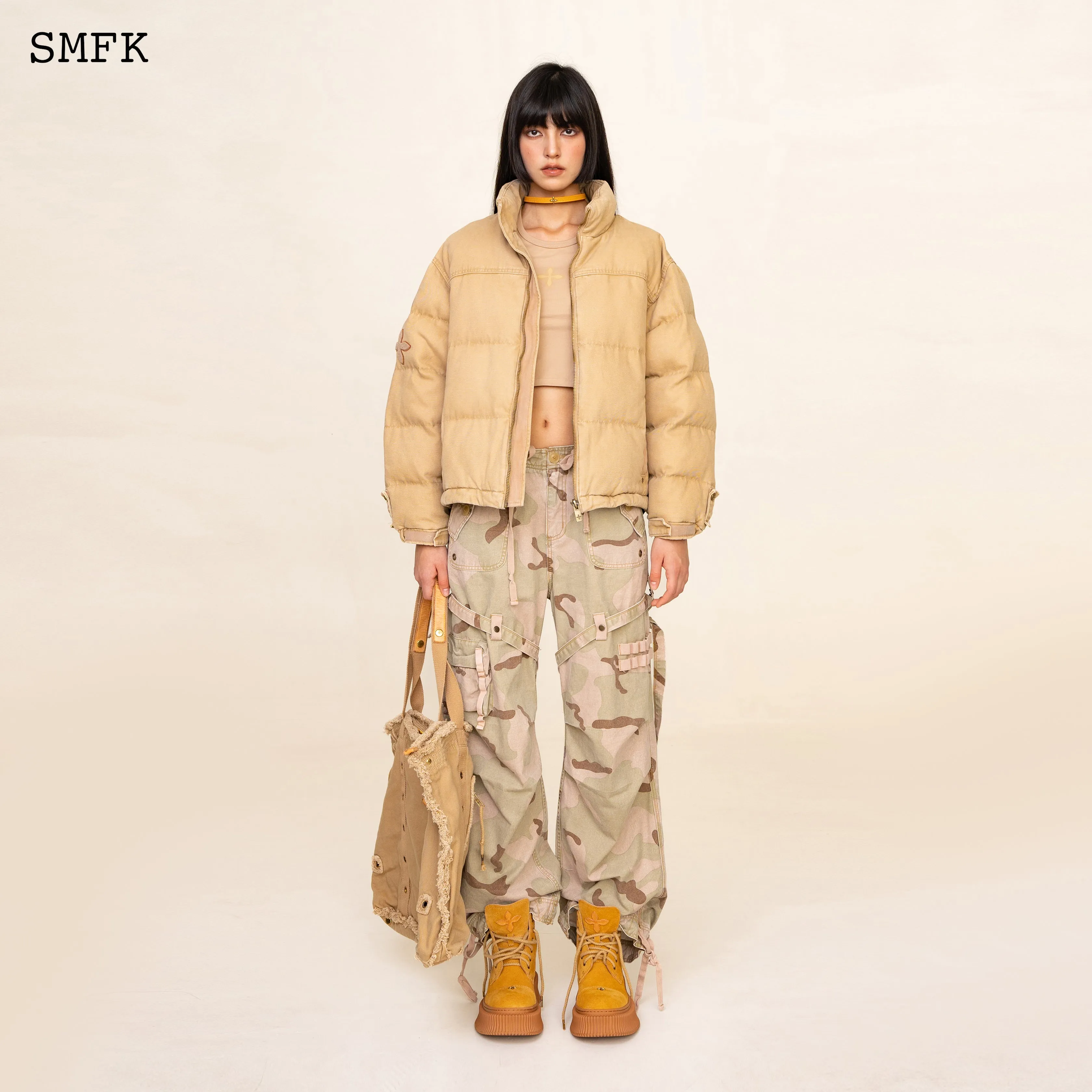 WildWorld Adventure Hiking Puffer Jacket In Wheat