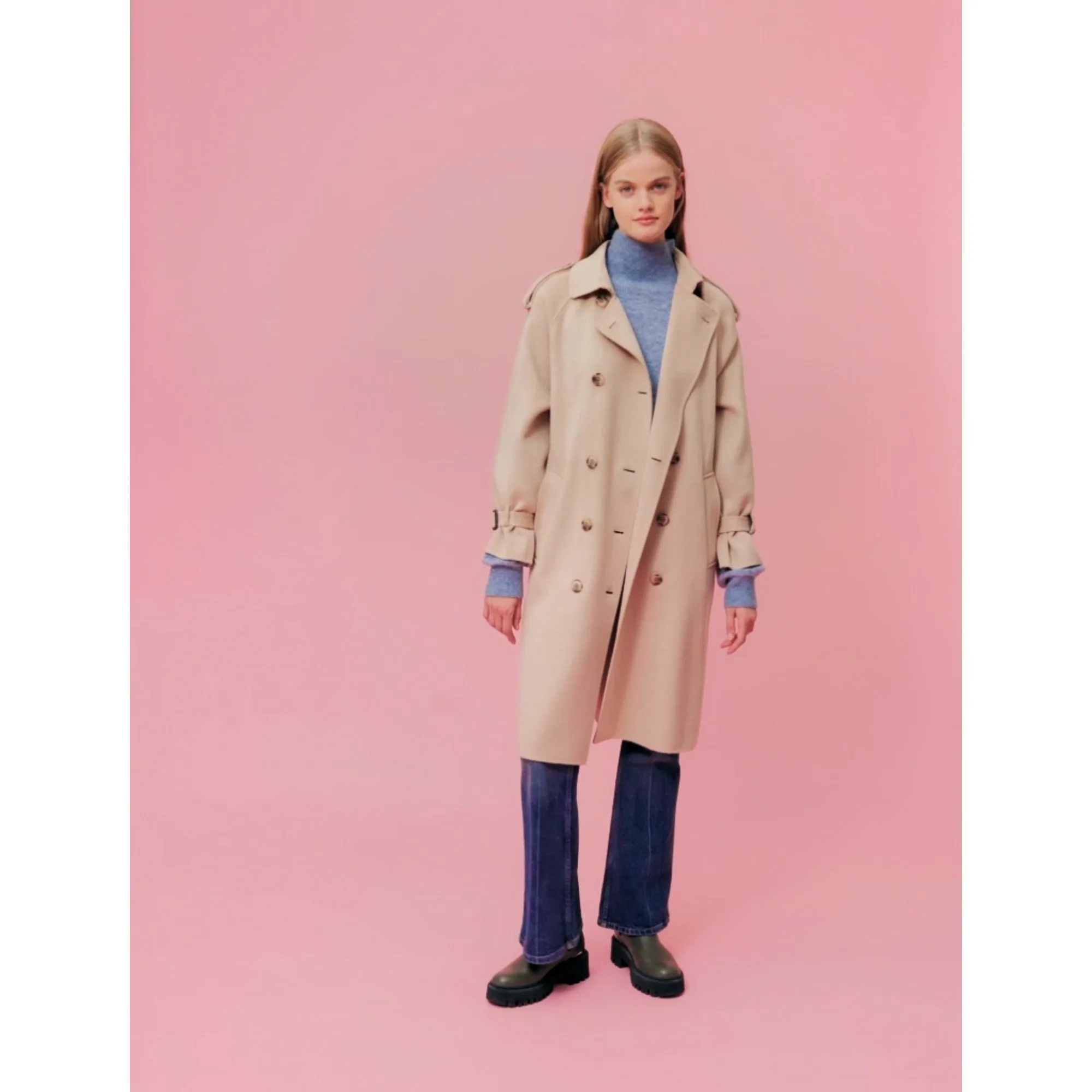 Women Double-Faced Trench Coat - Beige