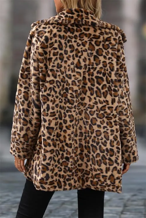 Women's Faux Fur Long Coat Button Down Lapel Fleece Sherpa Jacket
