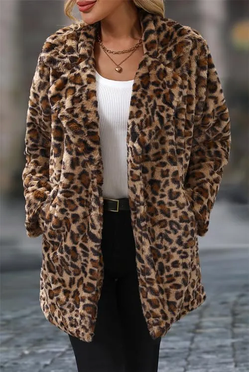 Women's Faux Fur Long Coat Button Down Lapel Fleece Sherpa Jacket