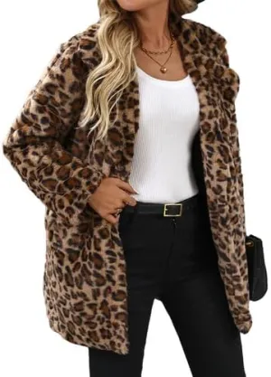 Women's Faux Fur Long Coat Button Down Lapel Fleece Sherpa Jacket