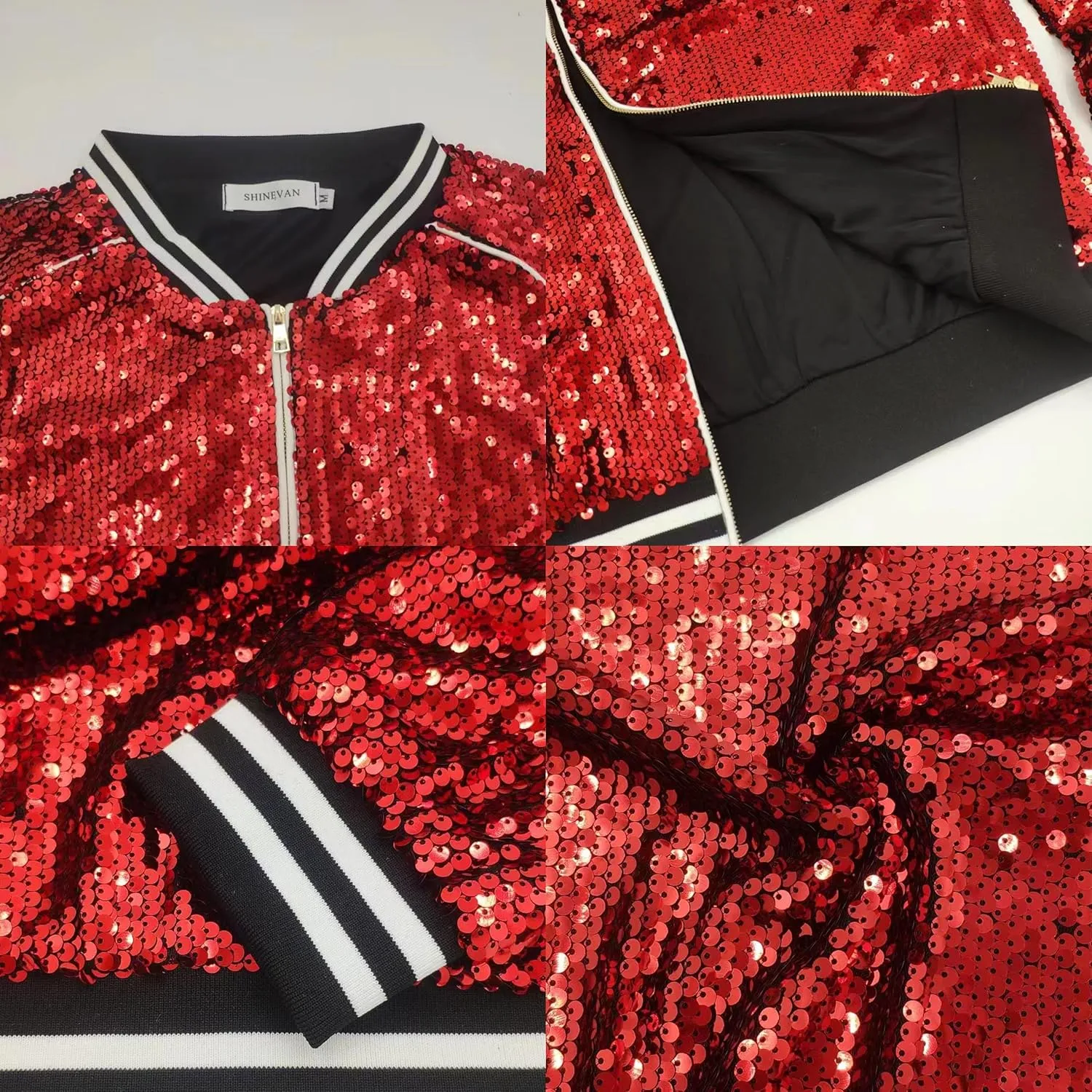 Women's sequined shiny long-sleeved zipper flight jacket casual party disco proscenium ballroom