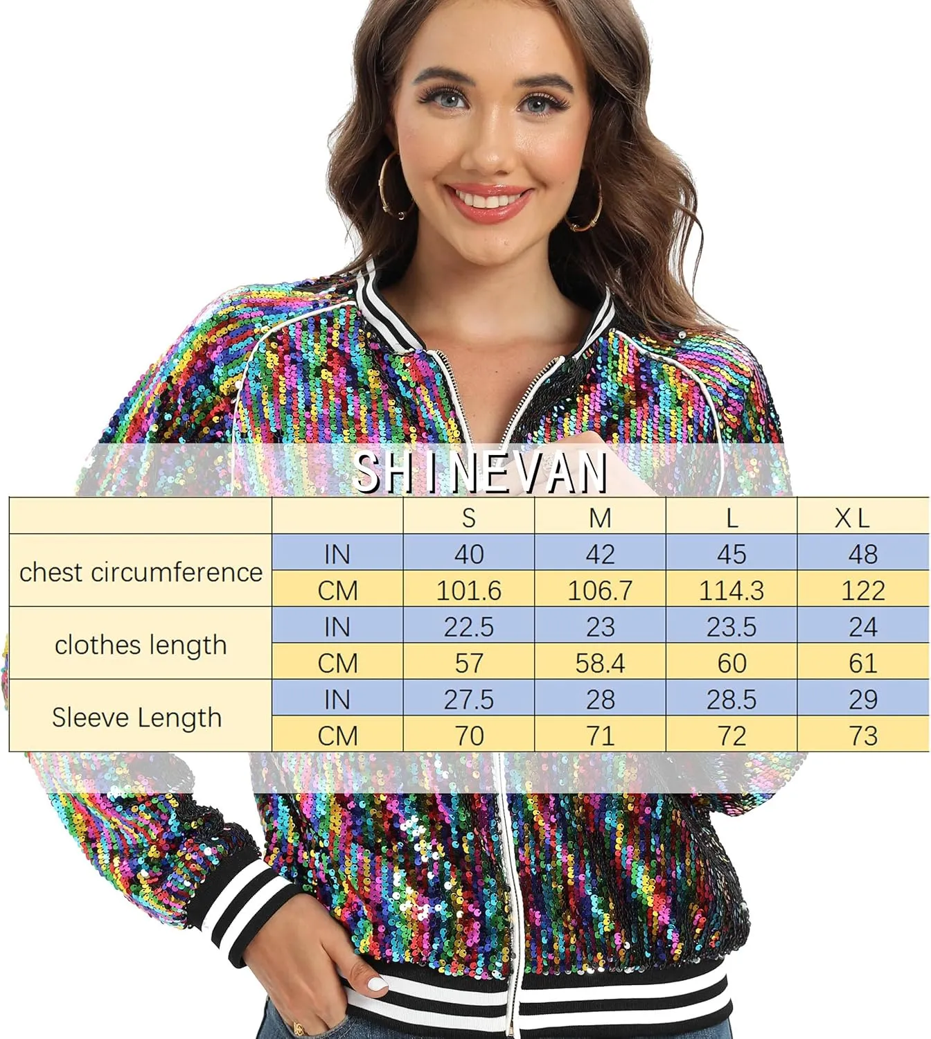 Women's sequined shiny long-sleeved zipper flight jacket casual party disco proscenium ballroom