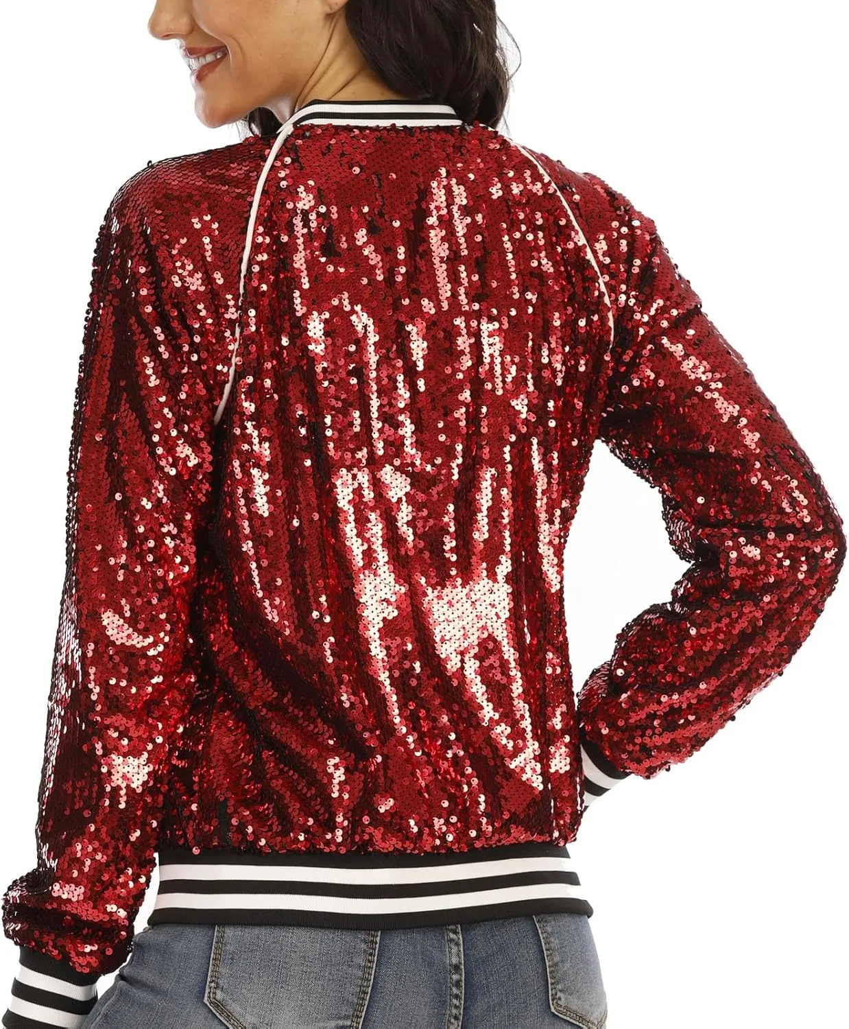 Women's sequined shiny long-sleeved zipper flight jacket casual party disco proscenium ballroom
