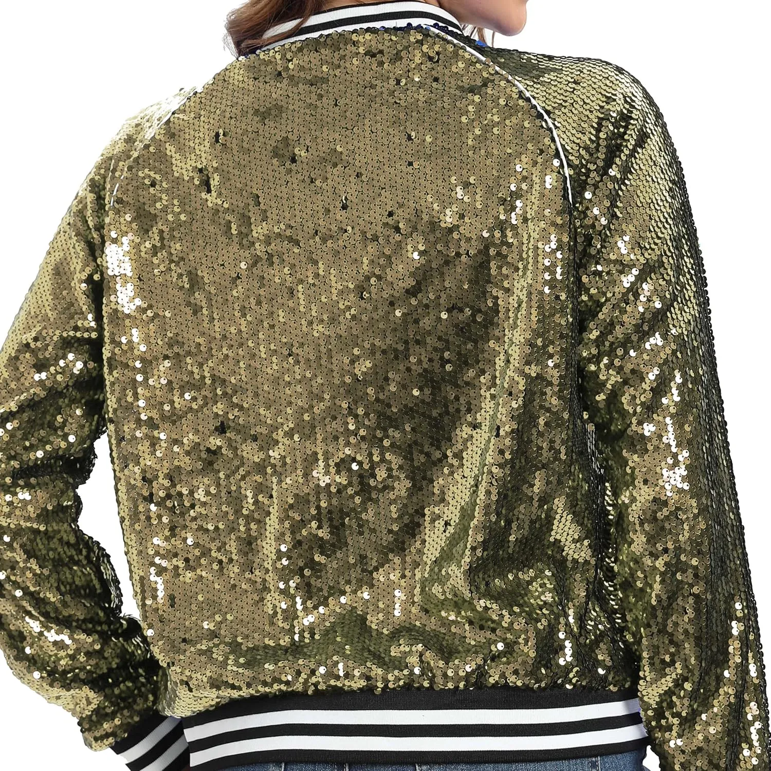 Women's sequined shiny long-sleeved zipper flight jacket casual party disco proscenium ballroom