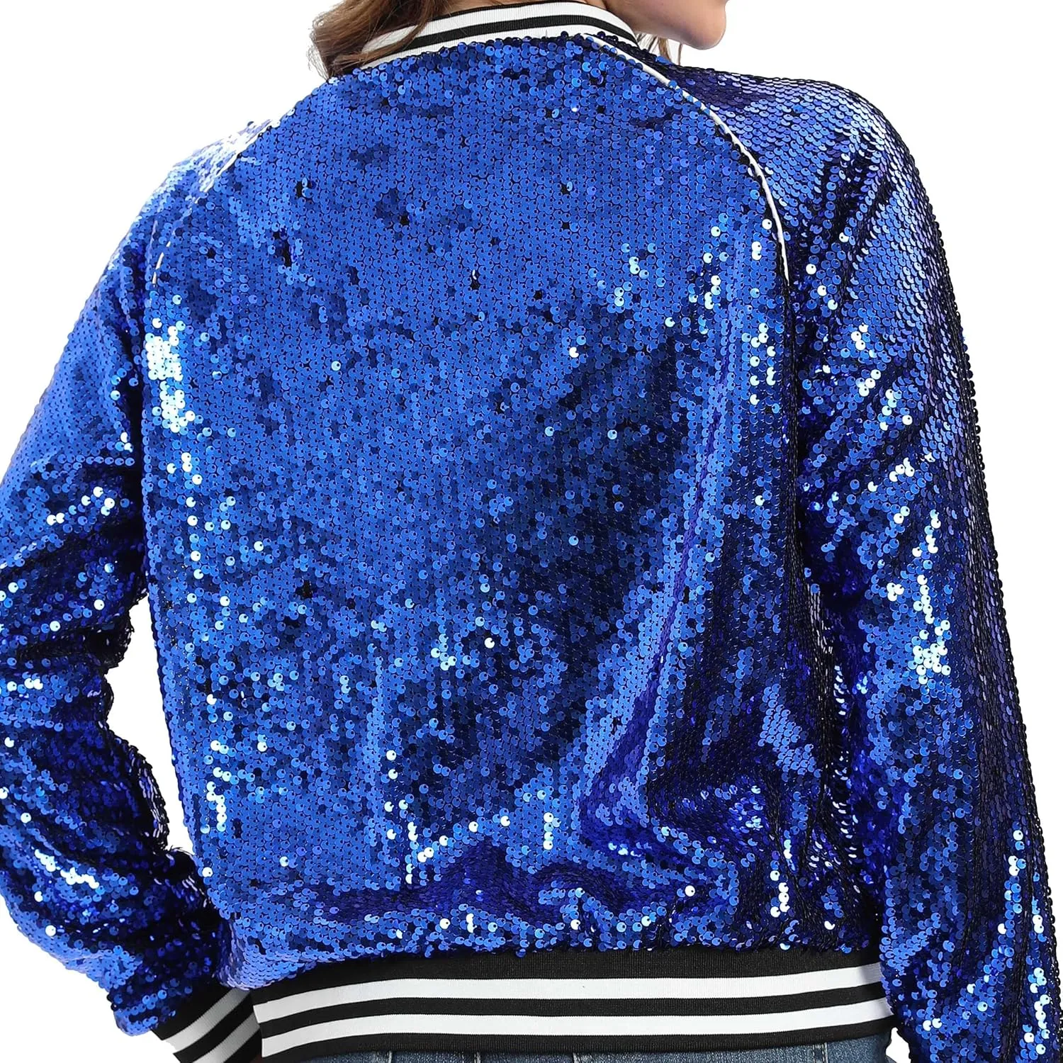 Women's sequined shiny long-sleeved zipper flight jacket casual party disco proscenium ballroom