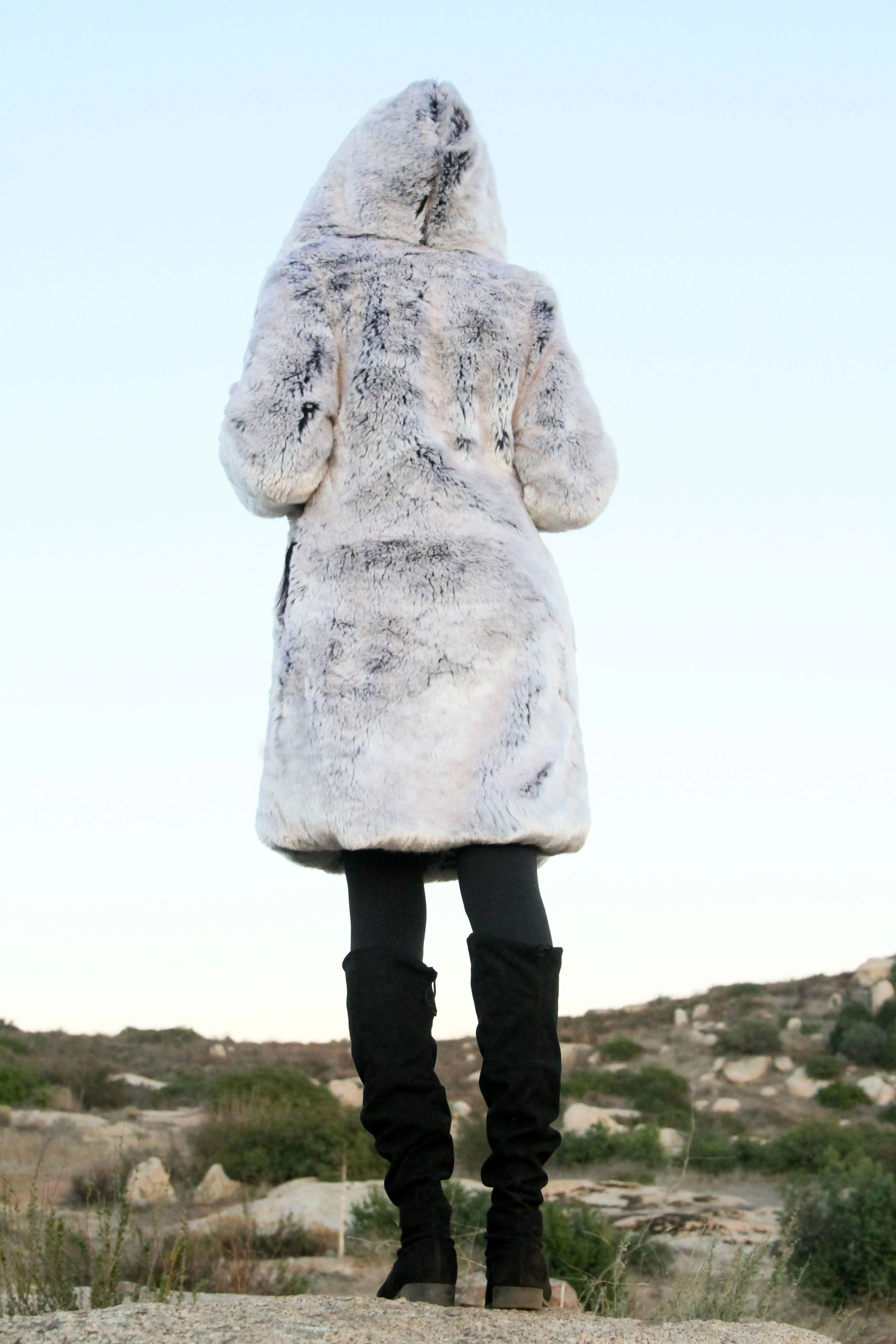 Women's Short Desert Warrior Coat in "Pegasus" Chinchilla