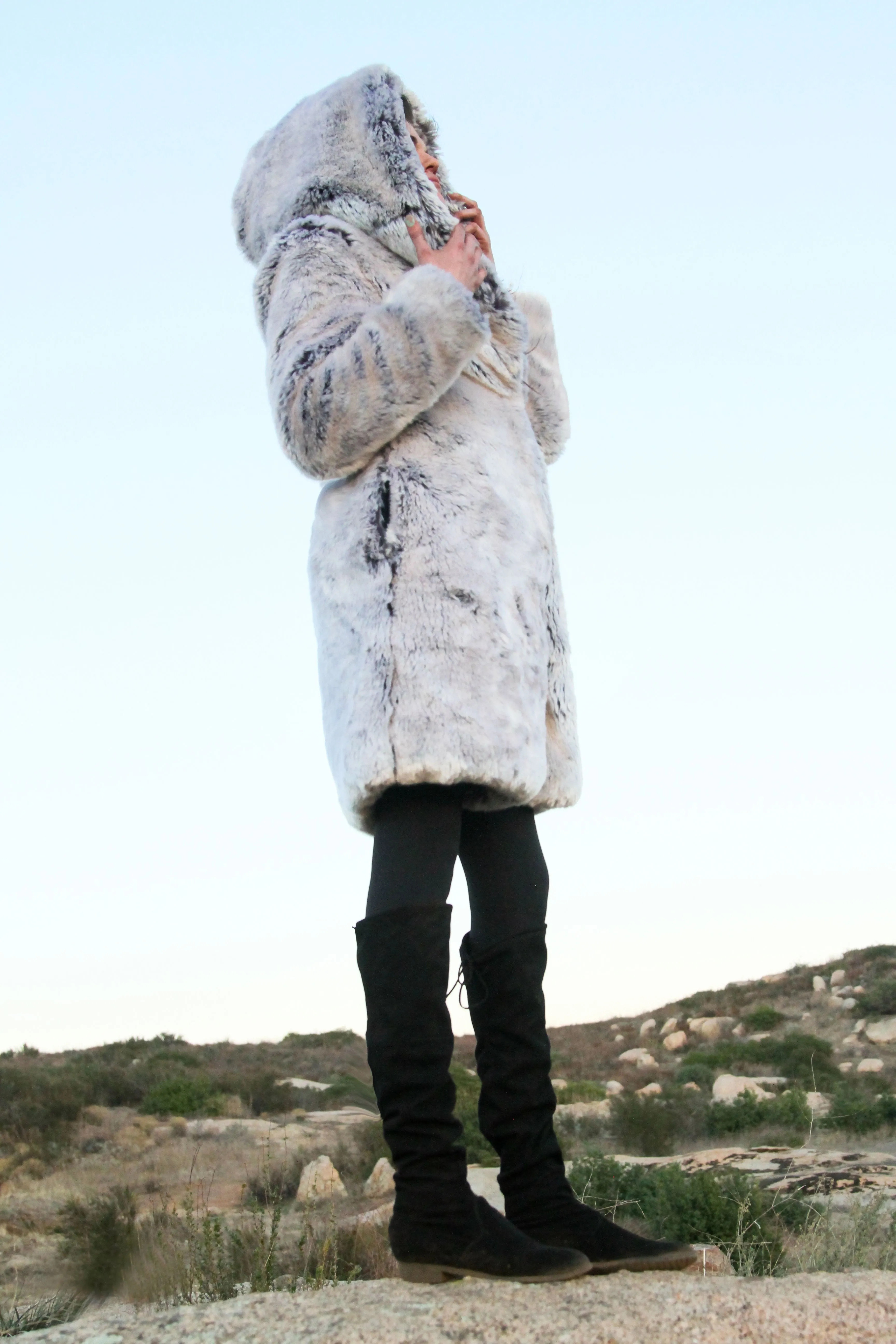 Women's Short Desert Warrior Coat in "Pegasus" Chinchilla