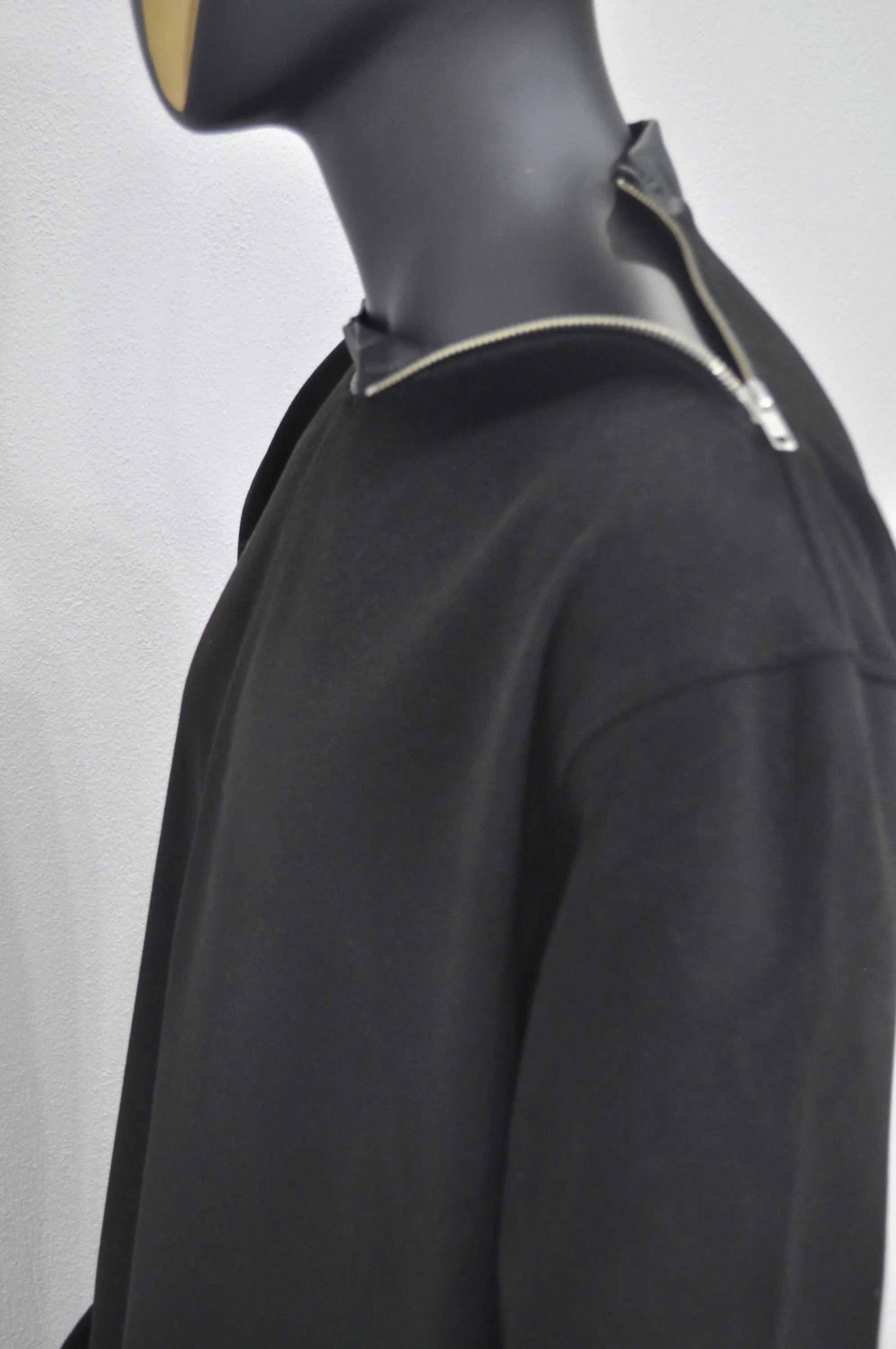 XS-8XL Leather Zip Collar Side Slit Wool Coat Dress/Unisex Long Outer,Cardigan Pancho JACKET,Goth,Punk Cosplay,Apocalyptic Dystopian-BB927