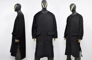 XS-8XL Leather Zip Collar Side Slit Wool Coat Dress/Unisex Long Outer,Cardigan Pancho JACKET,Goth,Punk Cosplay,Apocalyptic Dystopian-BB927