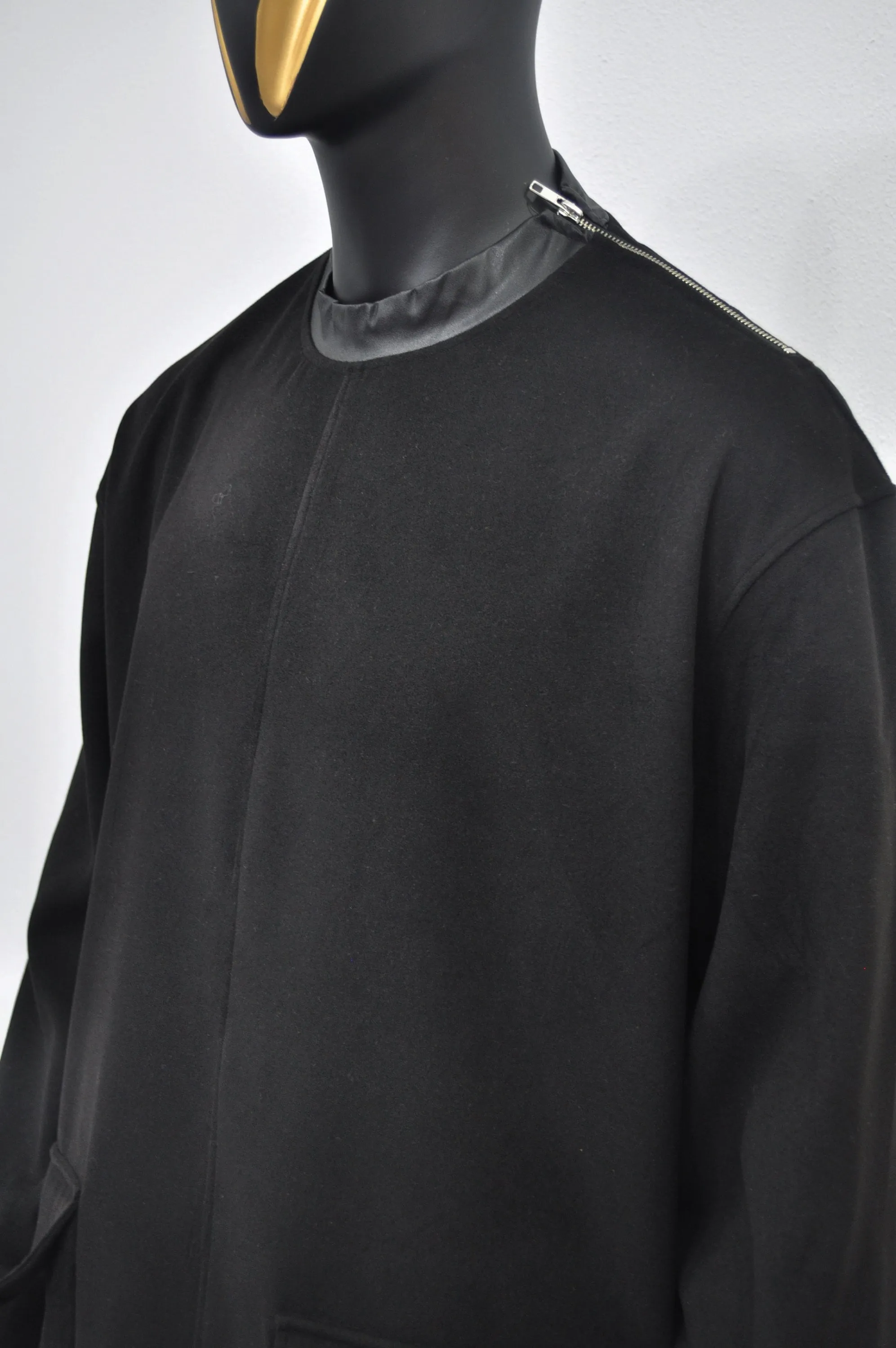 XS-8XL Leather Zip Collar Side Slit Wool Coat Dress/Unisex Long Outer,Cardigan Pancho JACKET,Goth,Punk Cosplay,Apocalyptic Dystopian-BB927