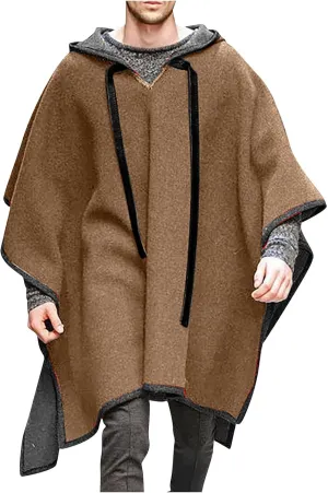 XUNRYAN Men's Steampunk Gothic Cloak with Hood Fashion Poncho Comfortable Home Clothes House Cape Coat Men Wool-Blend Poncho
