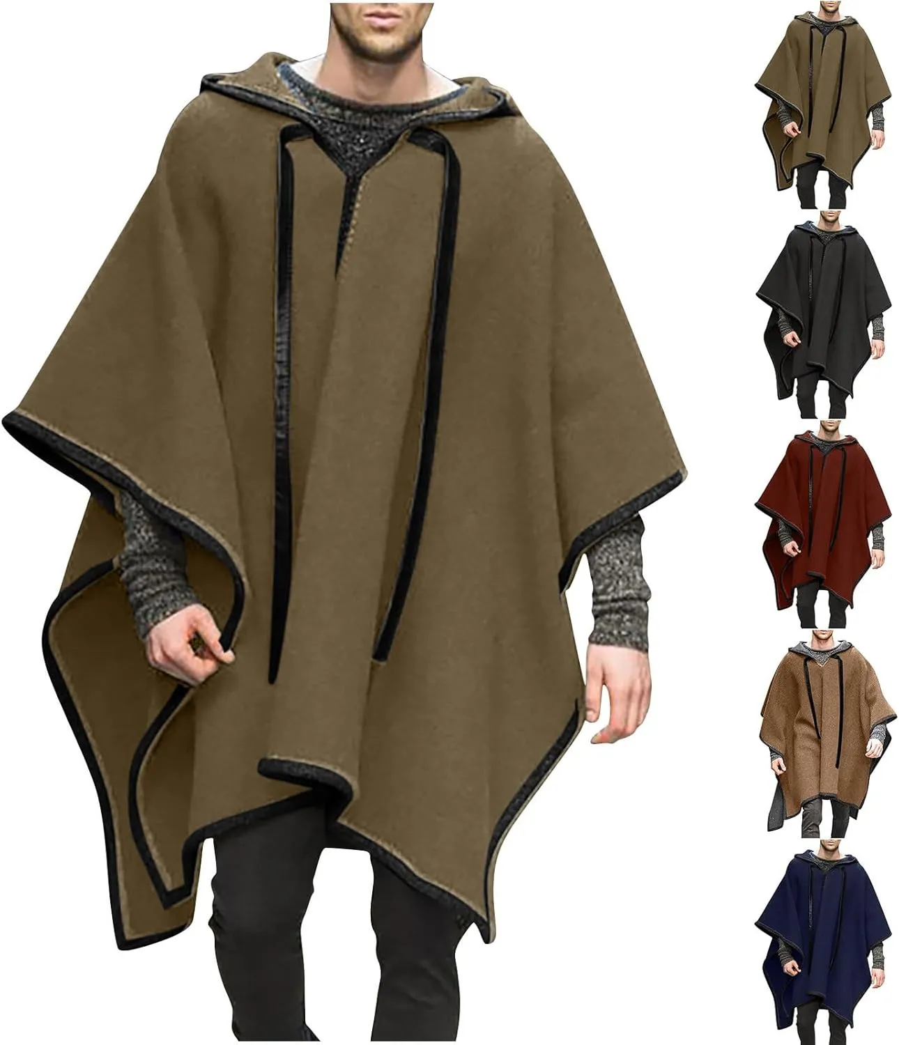 XUNRYAN Men's Steampunk Gothic Cloak with Hood Fashion Poncho Comfortable Home Clothes House Cape Coat Men Wool-Blend Poncho