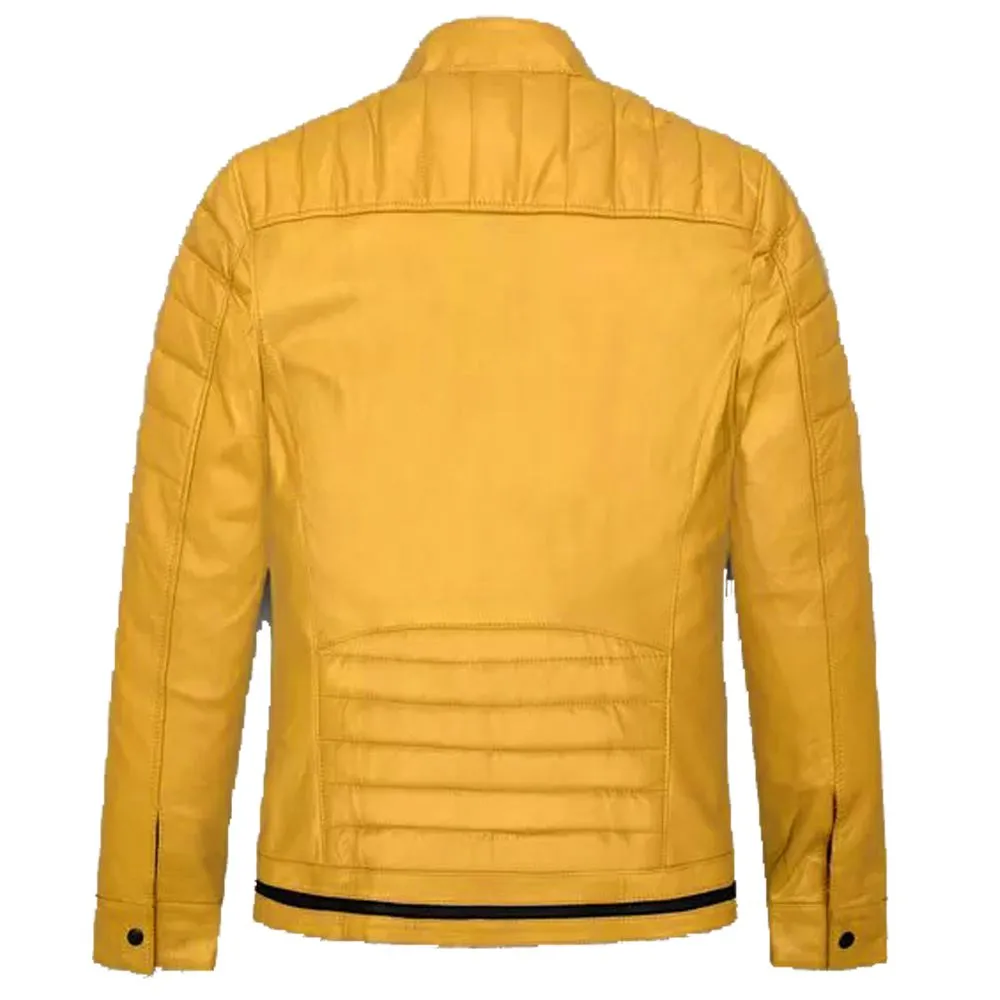 Yellow Slim Fit Zipper Leather Jacket
