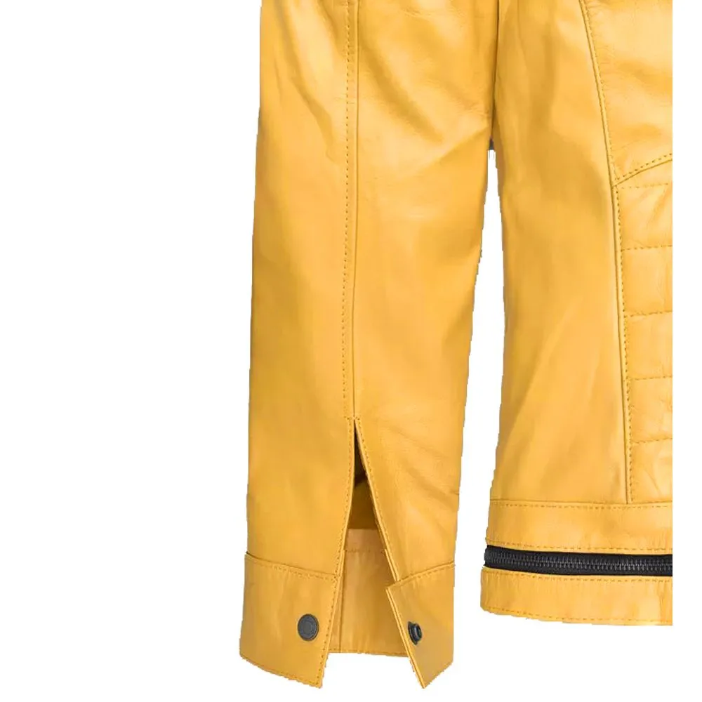 Yellow Slim Fit Zipper Leather Jacket