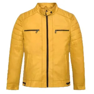 Yellow Slim Fit Zipper Leather Jacket